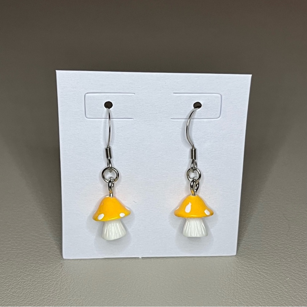 Mushroom Charm Earrings - Stainless Steel - Nickel Free